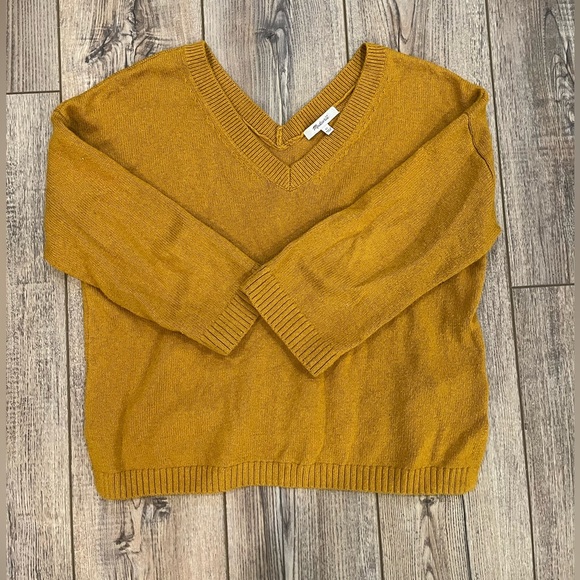 Madewell Double V Neck Pullover Dolman Wide Sleeve Sweater Egyptian Gold XS - Picture 2 of 7